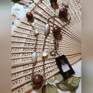 Gold and Brown Beaded Necklace Elegant Unique Vintage Super Nice Never Worn